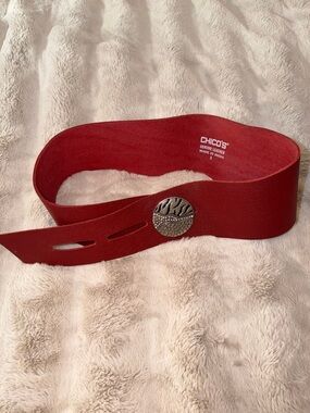Chico's Wide Red Genuine Leather Waistband